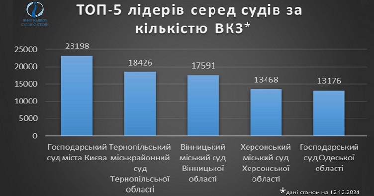 ТОП-5 по количеству проведенных судебных заседаний в онлайн-режиме в 2024 году.